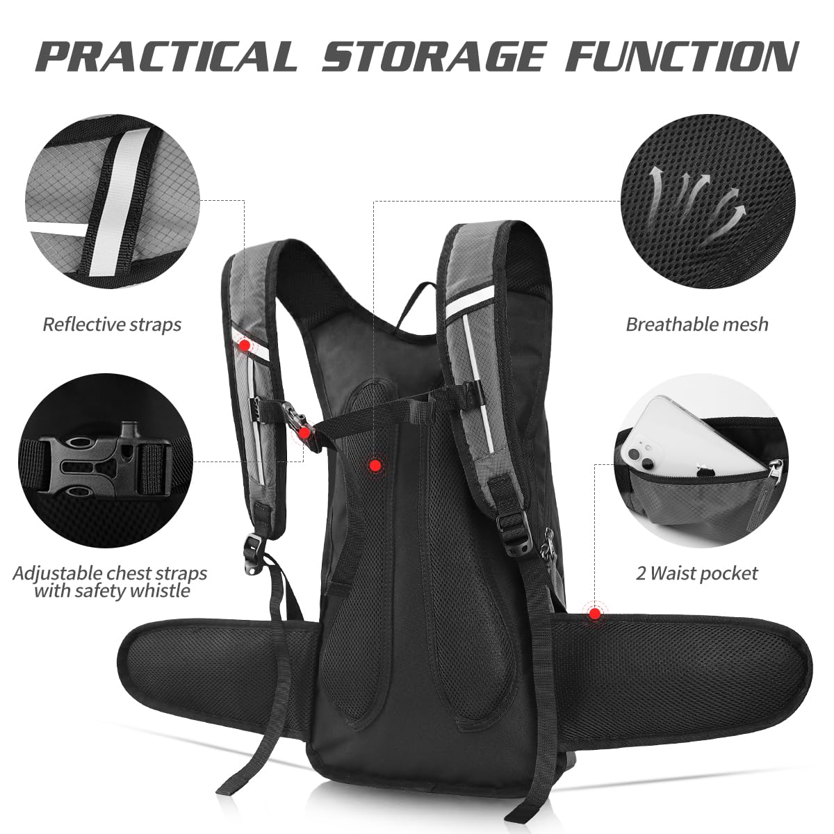 Expansea Zaino per Idratazione con Sacca d'Acqua 3L, materiale impermeabile e resistente all'usura, Adatto per gli sport all'aria aperta, corsa, ciclismo, escursionismo, alpinismo, sci