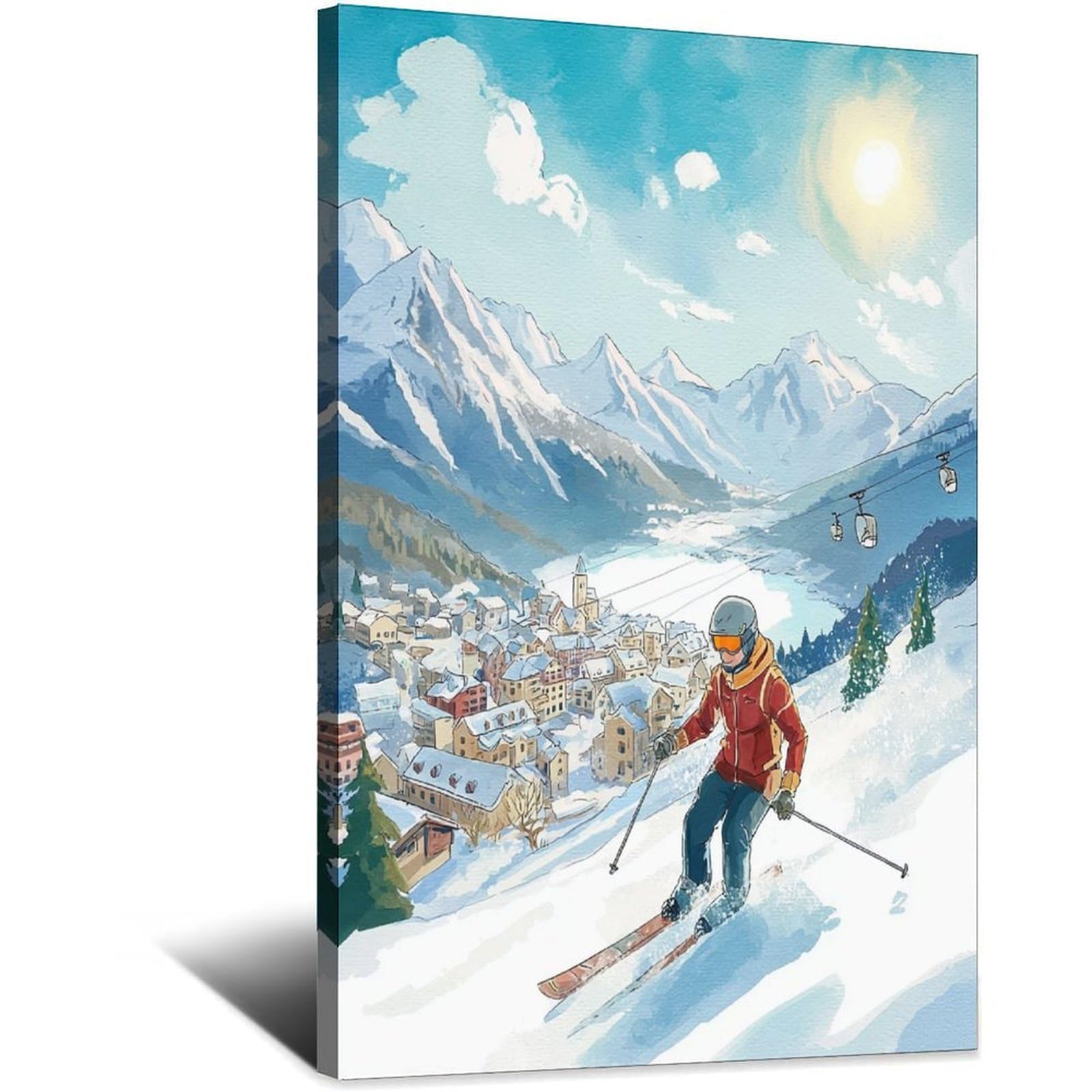 CFXNGA St Moritz Switzerland Ski Poster 24x36inch(60x90cm) Vintage Watercolor Canvas Art