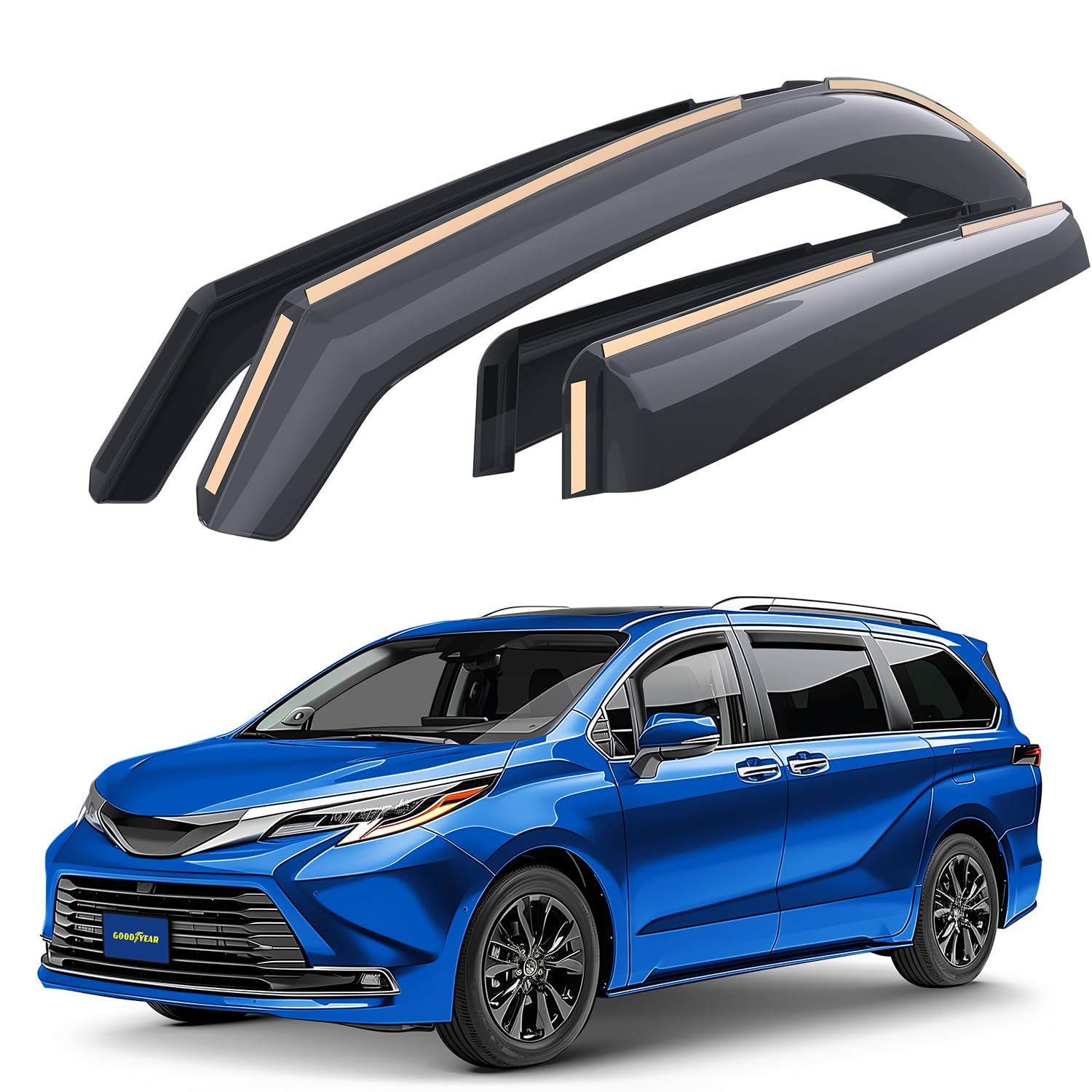 goodyear shatterproof in-channel window deflectors for toyota sienna 2021-2026, rain guards, window visors for cars, vent deflector, car accessories, 4 pcs - gy007837