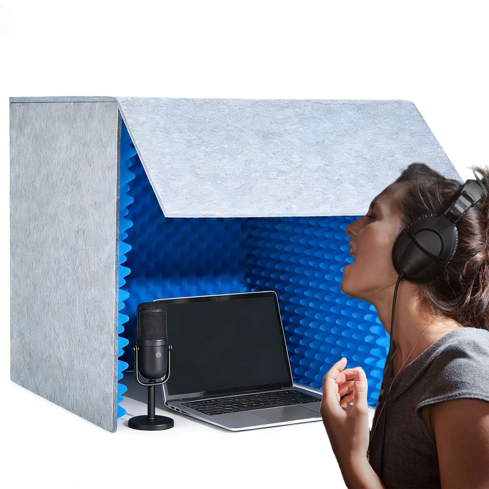 Cabine vocale portable bleue de 60 cm pour isolation phonique de bureau et home studio