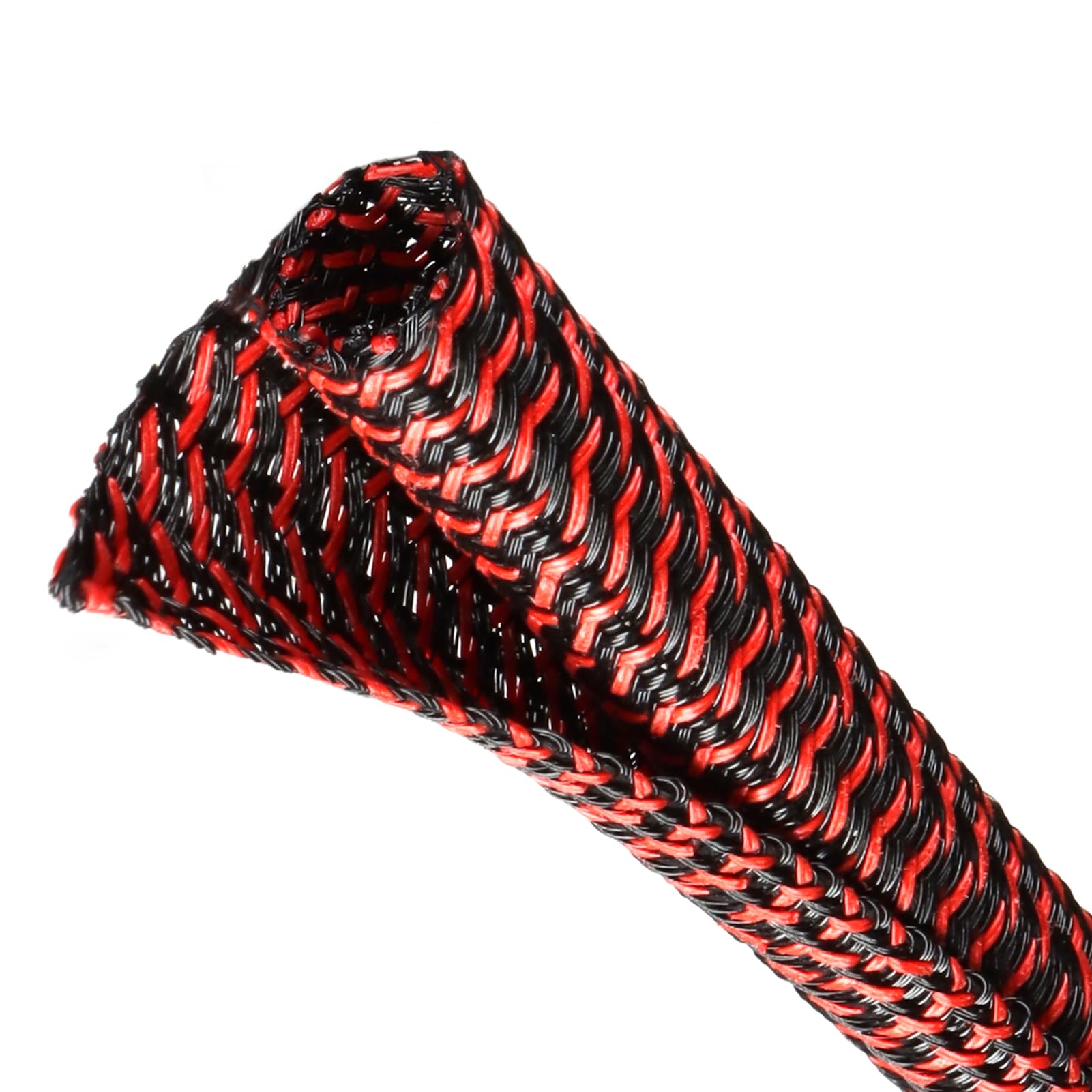 Split Wire Loom Tubing, Cable Protector Sleeve, Braided Cable Management for TV/Computer/Home Theater/Engine Bay, Cord Protectors from Pets No Chew (Red and Black, 1/2"-25ft)