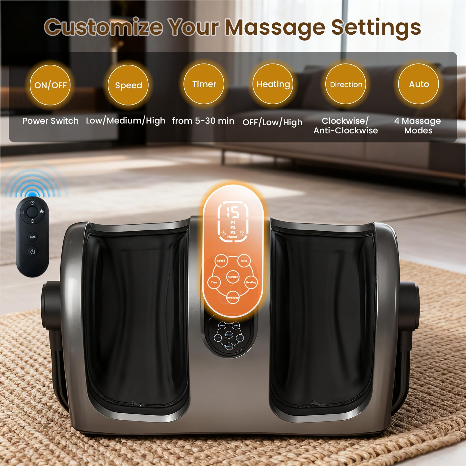 TISSCARE Masajeador de Pies Shiatsu con Calor, Masajeador Eléctrico para Piernas y Pantorrillas con Amasamiento, Rodillos, Presión, Asa Ajustable 360°, Alivio del Dolor, Regalo Hombres Mujeres