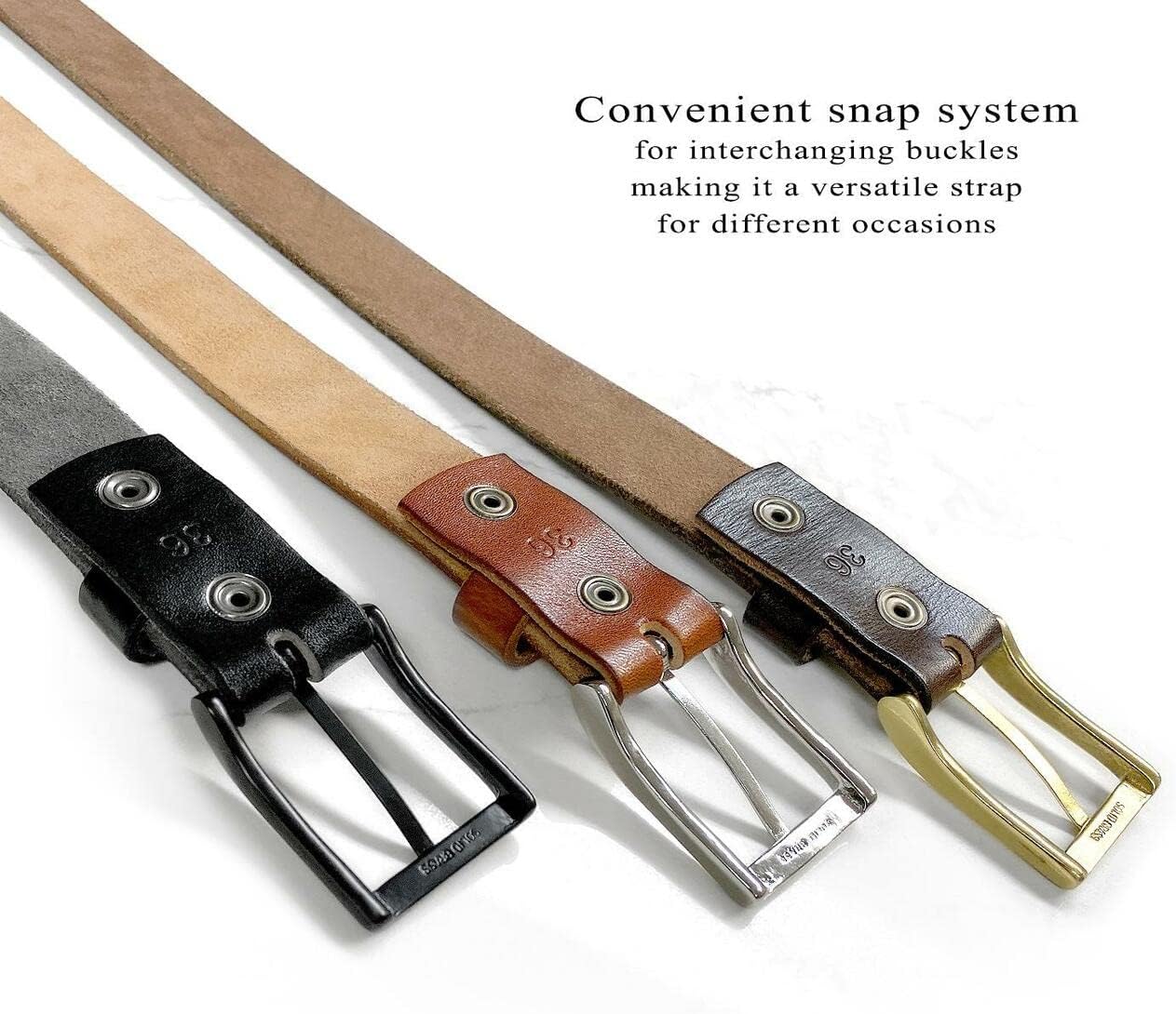 Men's Full Grain Genuine Leather One Piece Casual Dress Belt or Punk Star/Studded Jean Belt, 1-1/8"(30mm) wide - Image 5