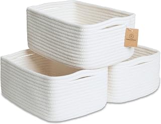 NaturalCozy Cotton Rope Storage Baskets 11.8x8x4.5in 3-Pack - Woven Bins for Shelves, Nursery, Bathroom, Closet Organization