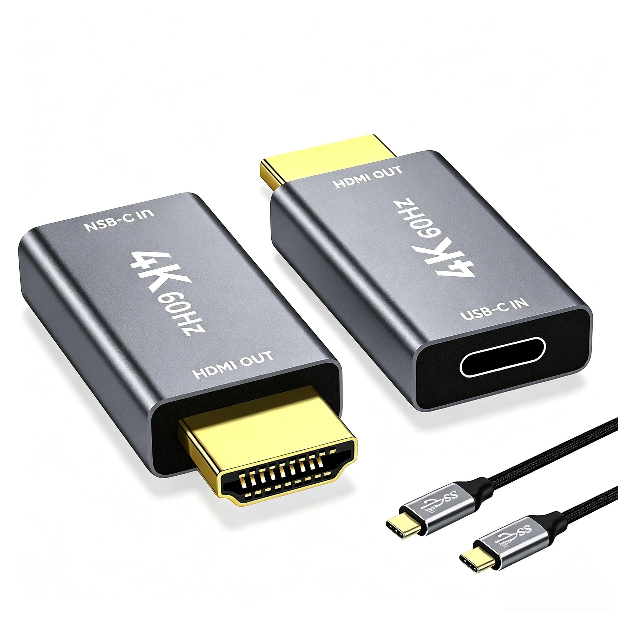 USB C Female to HDMI Male Adapter with USB C Video Cable, 4K@60Hz