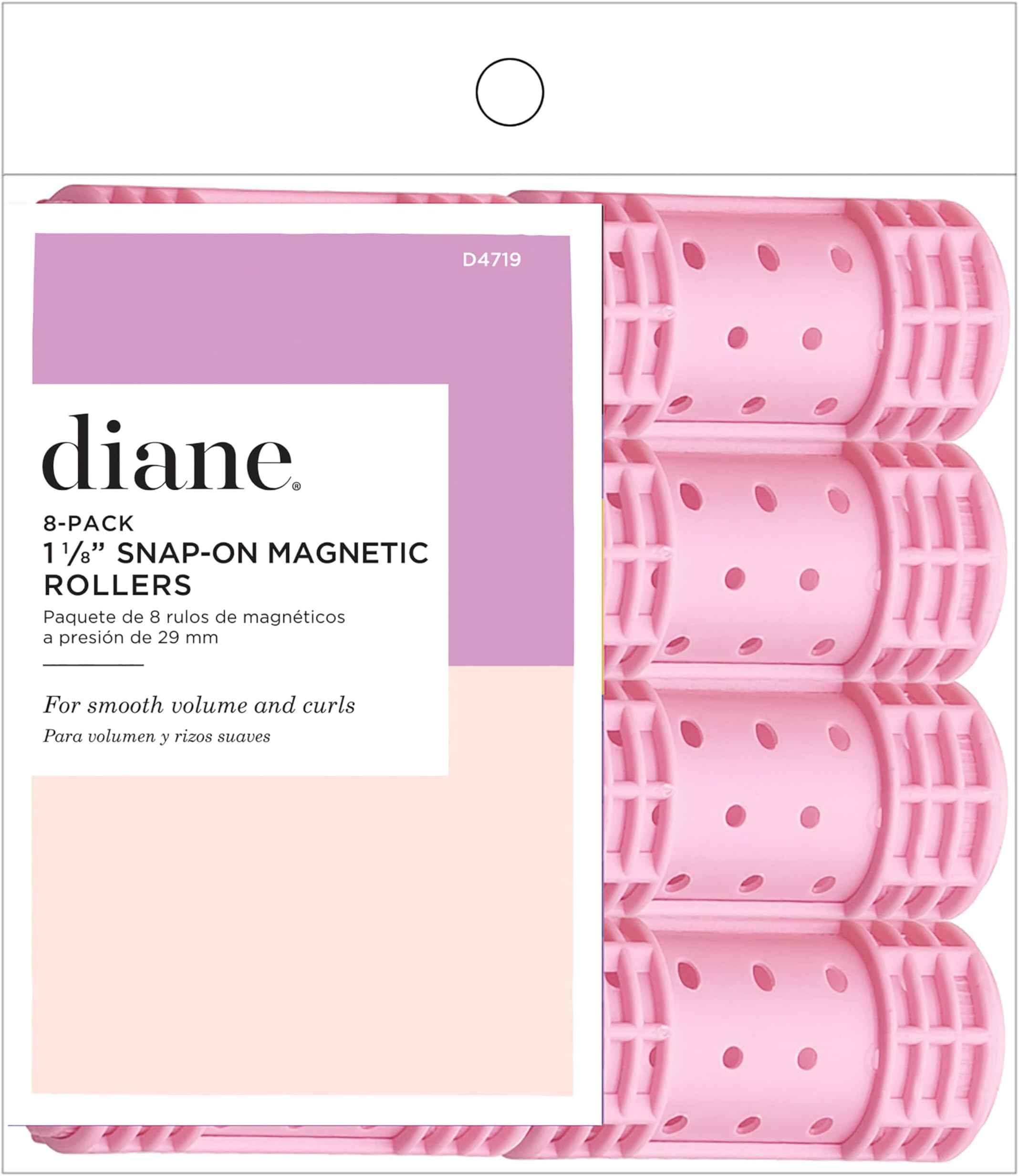 Snap-On Magnetic Rollers Pack of 8 Hair Curlers for Women and Girls, Small, Diameter, Pink, D4719, 8 Count (Pack of 1)