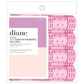 Diane Snap-On Magnetic Rollers Pack of 8 Hair Curlers for Women and Girls, Small, Diameter, Pink, D4719, 8 Count Pack of 1
