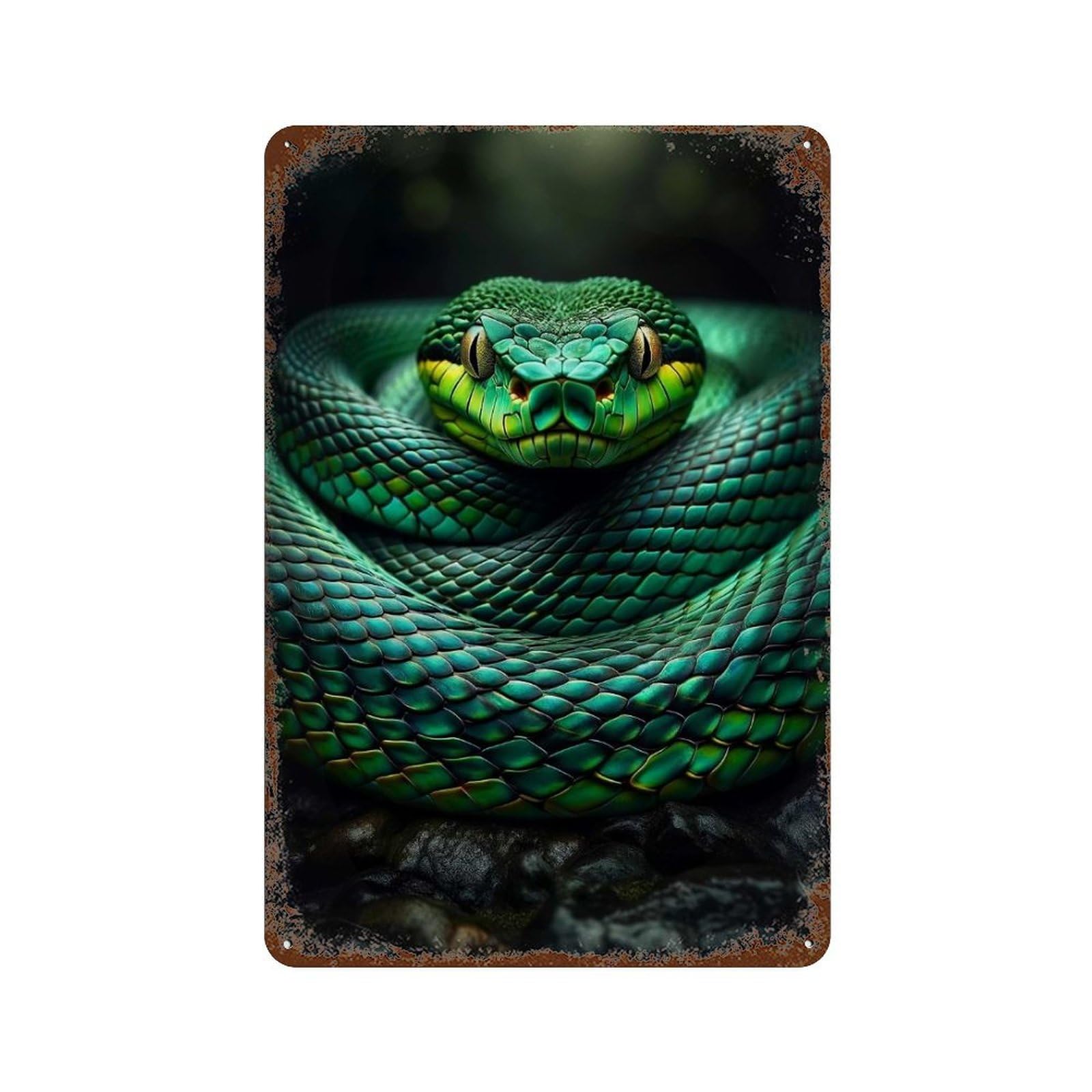 Emerald Snake Rusty Metal Tin Sign 11.8"x7.9", Vintage Wall Decor for Garage, Pub Or Kitchen