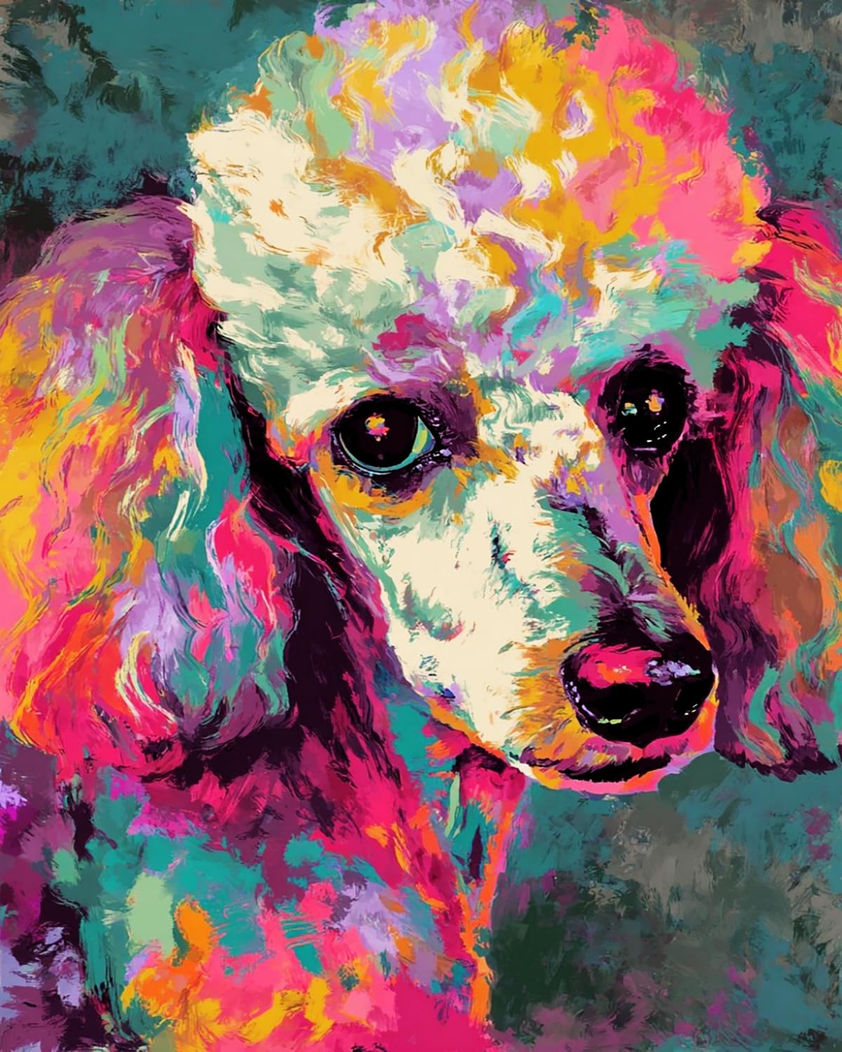 LIUBAISHI Paint by Numbers for Adults, Colourful Poodle, 40x50 cm Acrylic Canvas Painting Kit