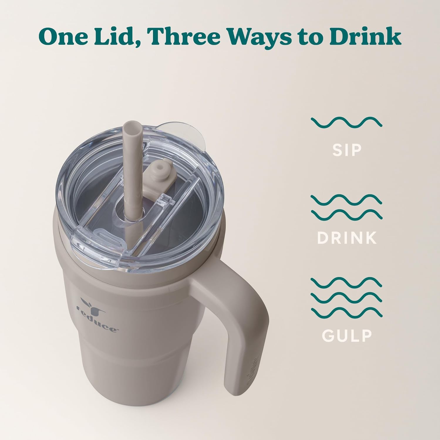 REDUCE 24 oz Stainless Steel Tumbler with Handle - Dual-Wall Vacuum Insulated Travel Mug, Sweat-Proof Lid & Reusable Straw - Keeps Drinks Cold for 24 Hrs, Fits Cupholders, Dishwasher Safe - Sand - Image 5