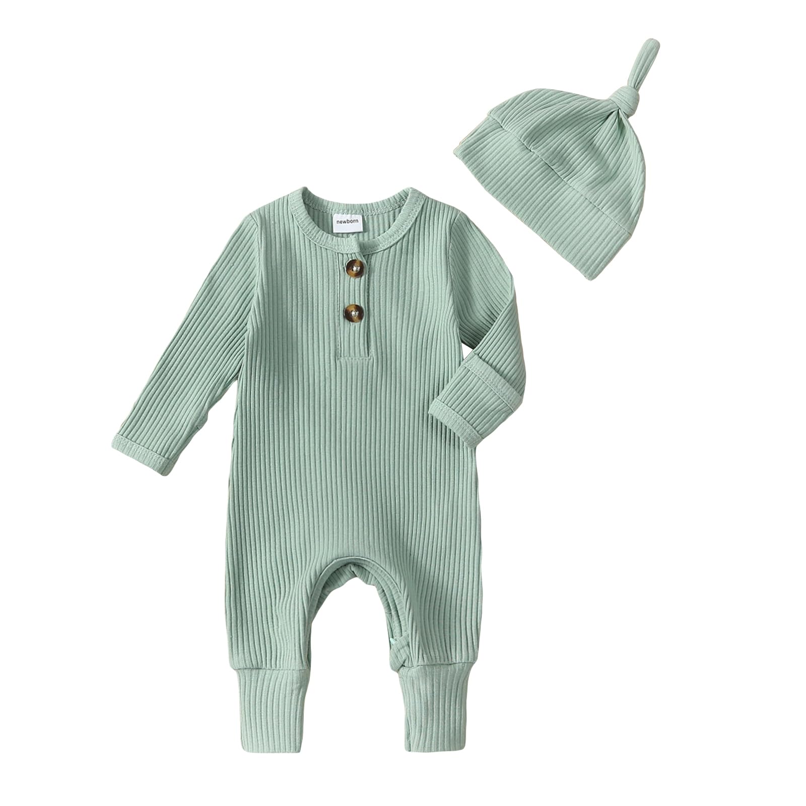 aporake Neutral Baby Clothes Newborn Girl Boy Coming Home From Hospital Outfit Cute Ribbed Knit One-piece Romper Jumpsuit Hat