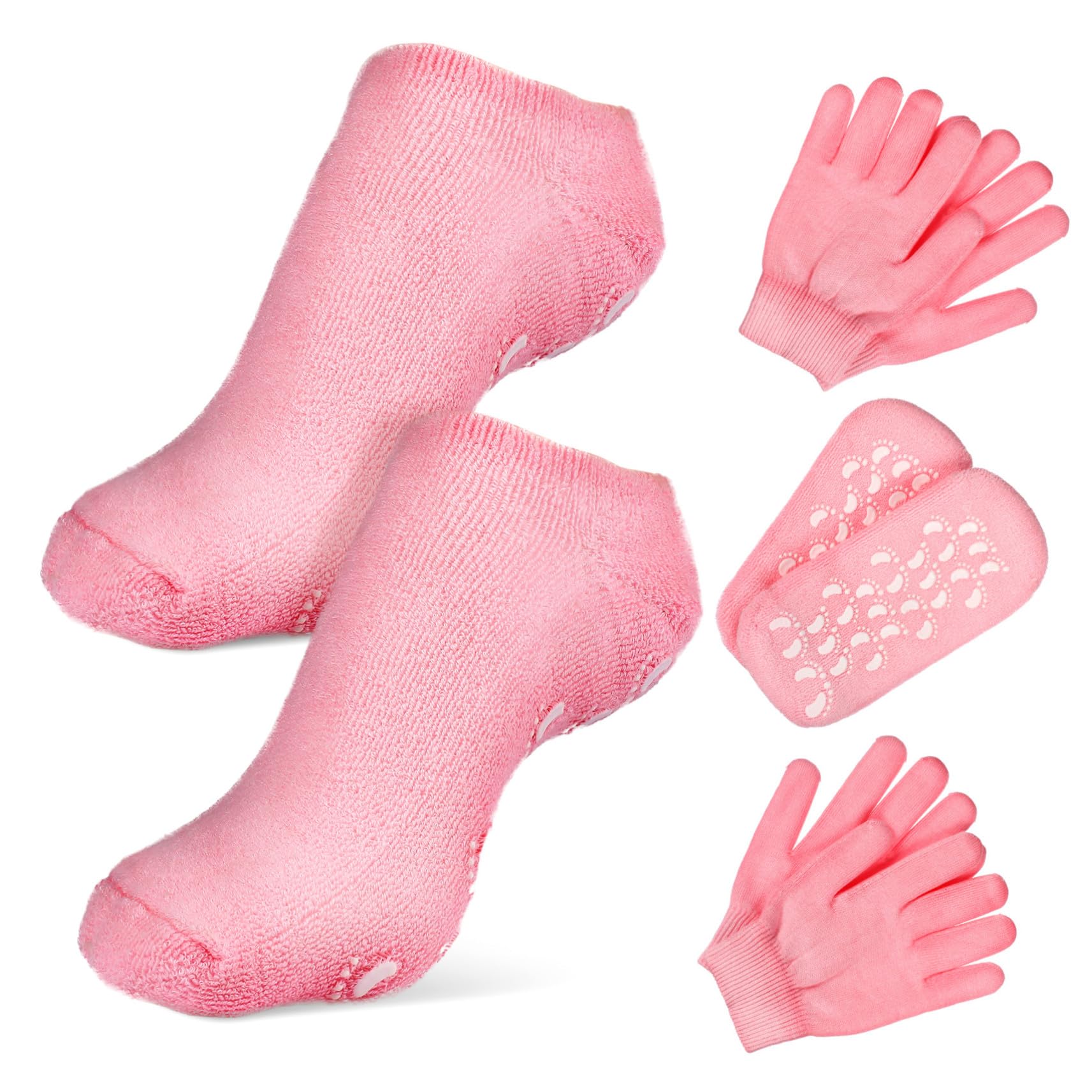 Chaussettes Hydratantes et Moufles de Soin pour Mains et Pieds en Coton Respirant, 2 Sets Rose pour Réparation, Idéals pour Usage Domestique en Hiver Froid