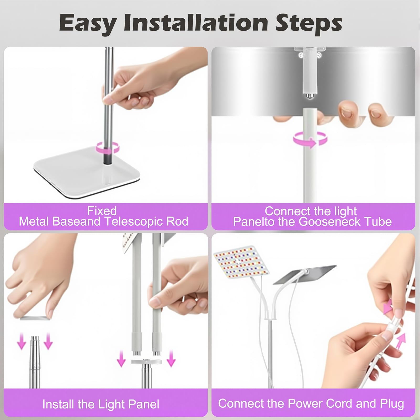 Lampe de croissance avec pied, lumière végétale à spectre complet hauteur réglable 70-180 cm & 3 modes d’éclairage, minuterie automatique marche/arrêt 3/9/12H (2 panneau d'éclairage)