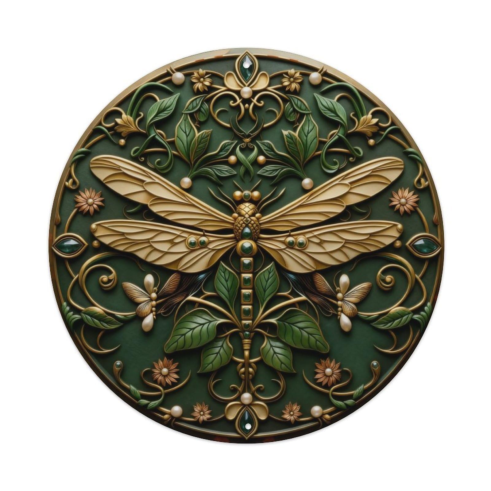 Zlatcbu Vintage Dragonfly Floral Ornamental Design Pattern Metal Tin Sign Retro Wall Art Poster, Decor For Home Living Room Bar Cafe Garage, 8X8 Inch