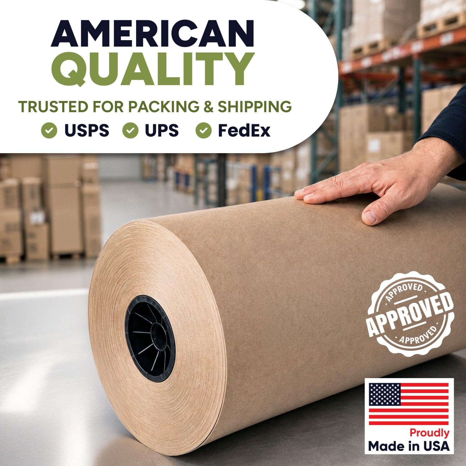 Paclord Kraftpapierrolle, naturbraun, 61 x 21945,6 cm (219,5 m), 22,7 kg, hergestellt in den USA, 7,6 cm große Rolle braunes Geschenkpapier zum Verpacken
