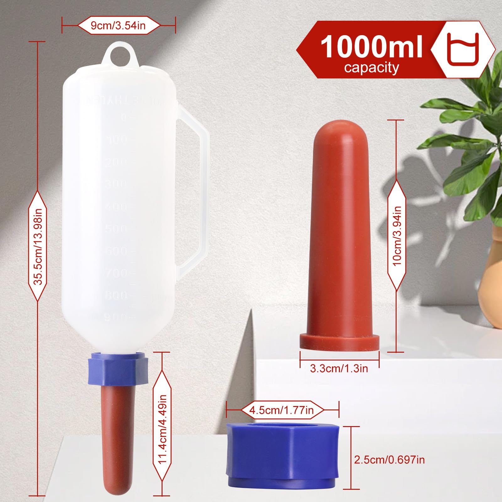 1 Quart Calf Milk Feeder Bottle Screw-On Calf Nursing Set of Bottle with Nipple & Cap?Calf Bottle Milking Feeding Livestock Tools with Replacement Nipple (1000ml Bottle with Handle)