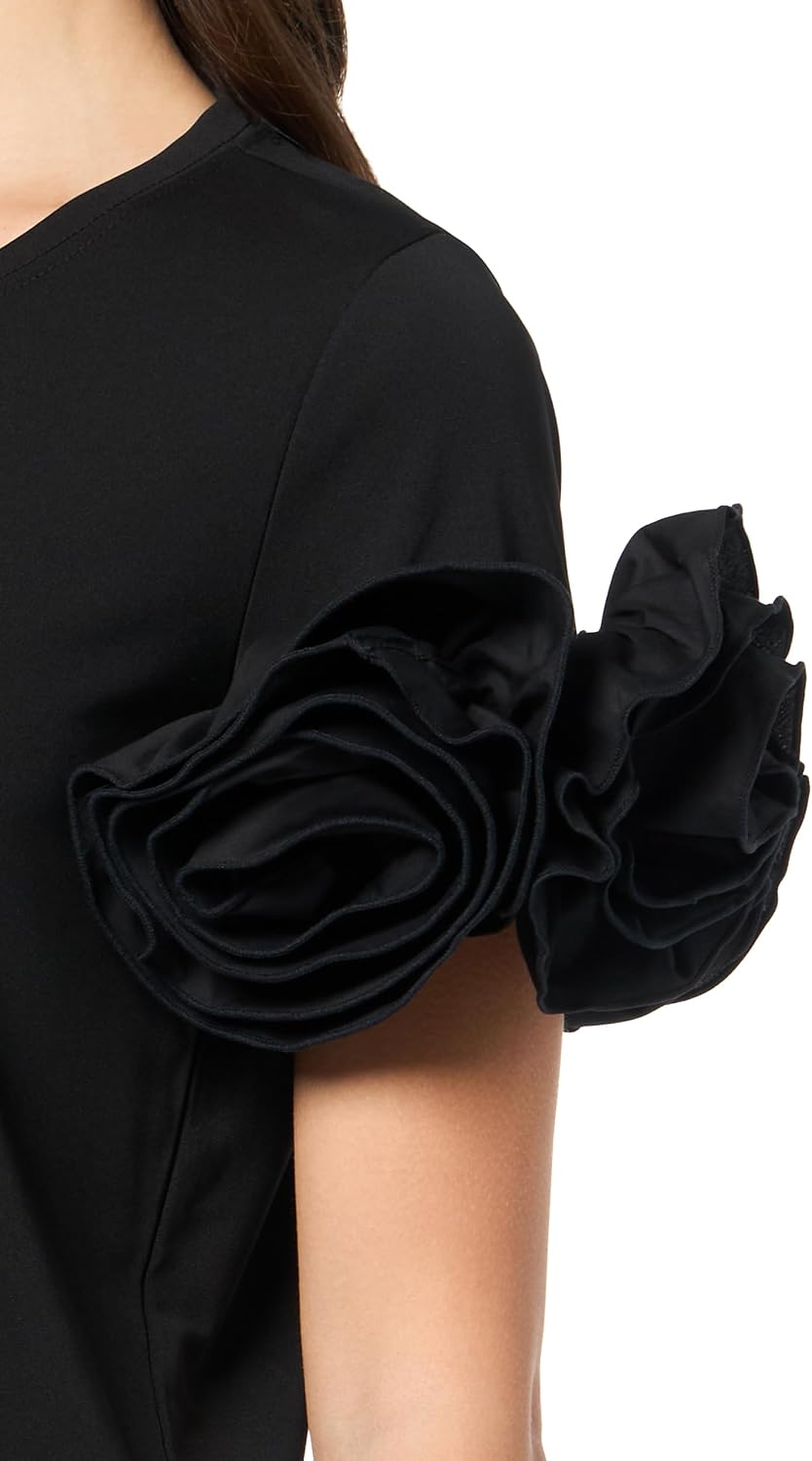 Karl Lagerfeld Women's Soft Crew Neck Essential Ruffle Sleeve T-Shirt