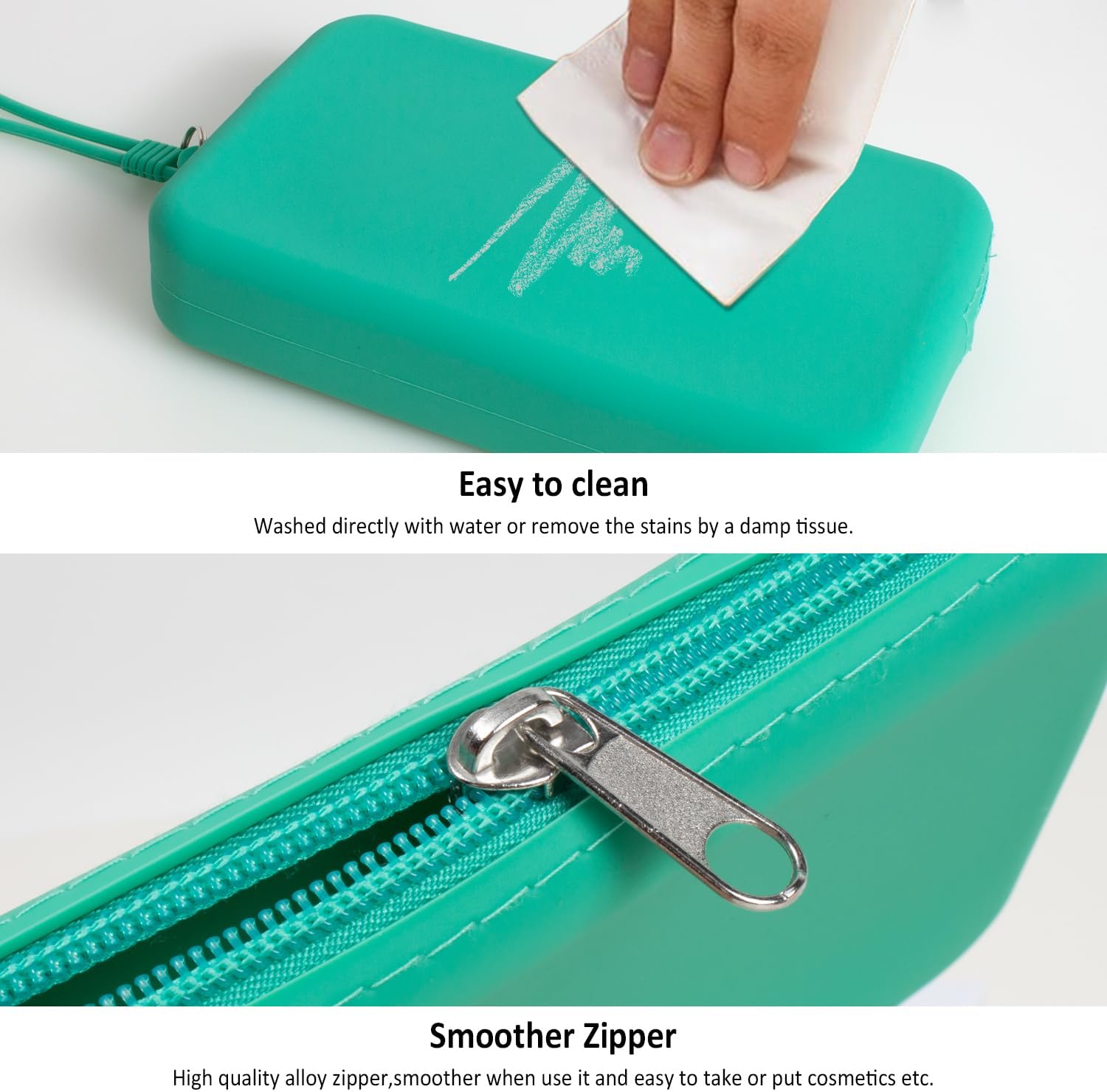 Silicone Small Makeup Bag Pouch for Purse, Travel Toiletry Bag Cute Portable Cosmetic Bag Waterproof Makeup Storage Bag Mini Zipper Clutch Makeup Organizer for Makeup, Beauty Tools (Small Green) - Image 4