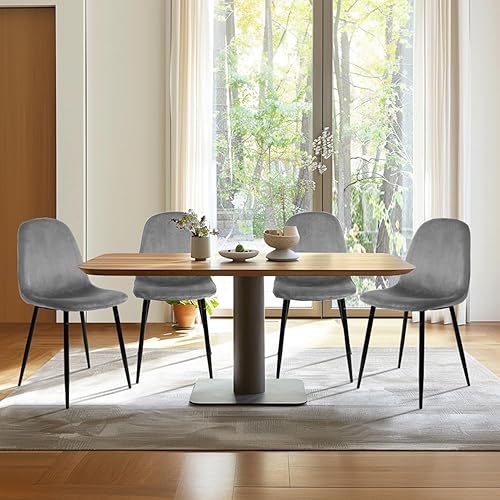 Miniatura 2 de CangLong Juego de 2 sillas de comedor de terciopelo, cómodas sillas auxiliares de cocina, sillas de comedor de tela moderna con asiento acolchado y