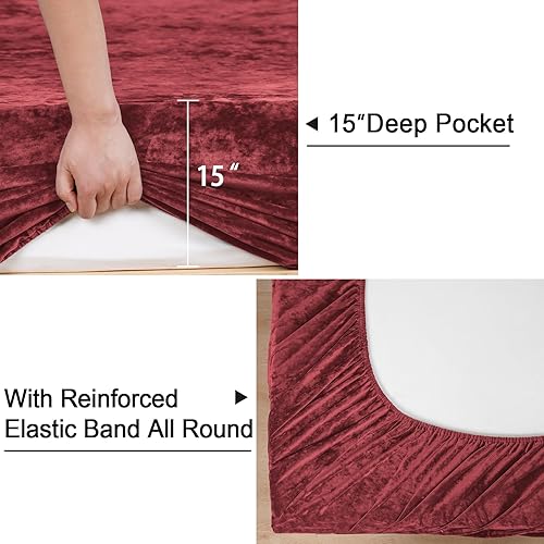 Miniatura 4 de PHF - Sábana bajera ajustable de terciopelo real tamaño queen, 1 sábana de Navidad súper suave y cómoda de vellón, bolsillo profundo de 15 pulgadas,
