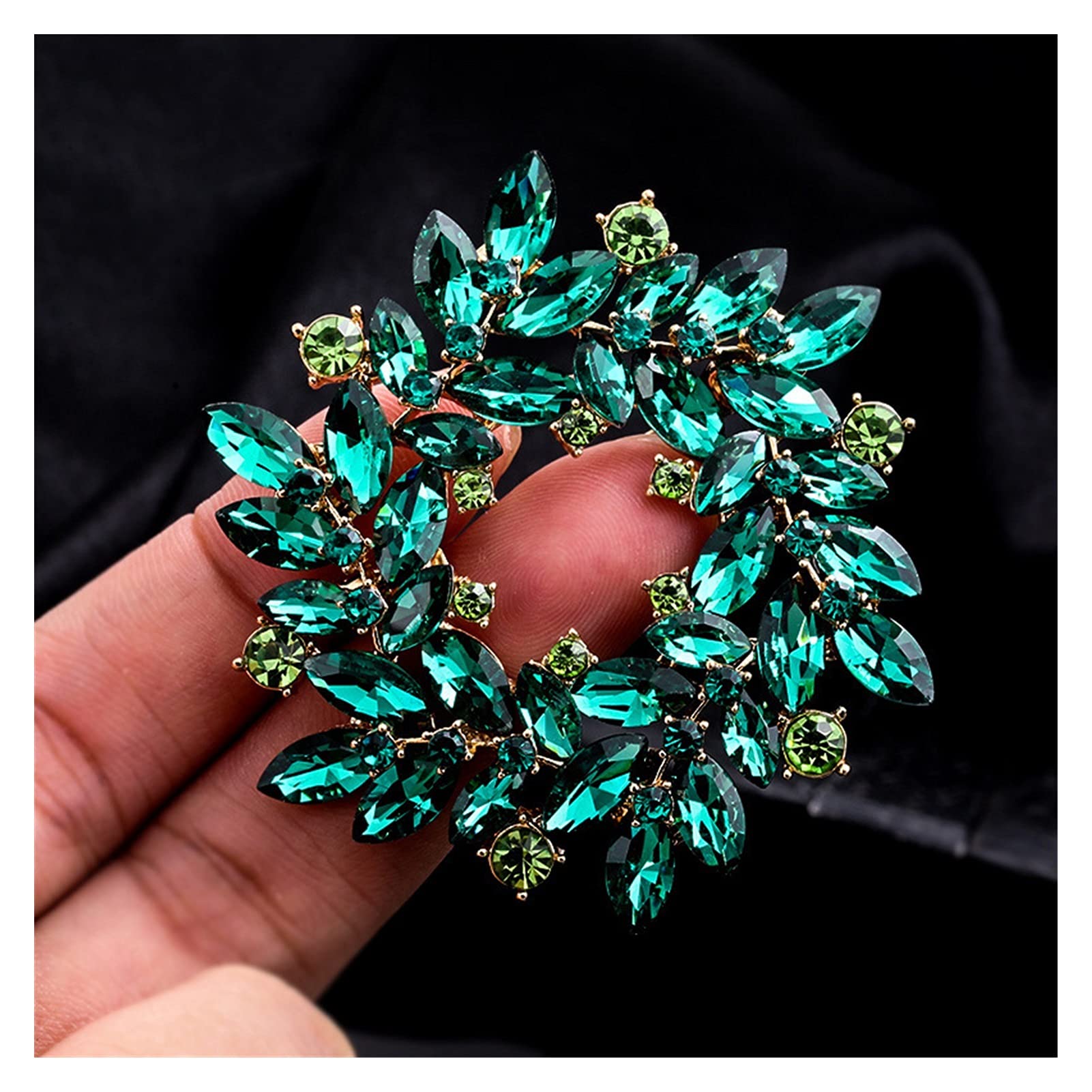 RWRAPS 3-farbige Kristall-Kranz-Blumen-Brosche, modische Broschen für Damen, Modeschmuck, feines Geschenk (Metallfarbe: Blauer Kristall) ()