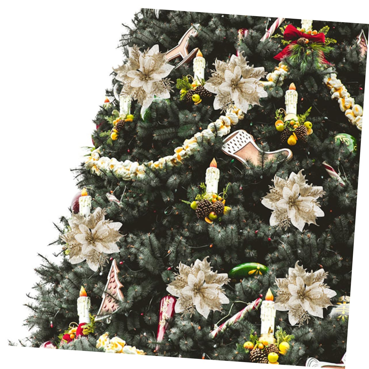 1 Ensemble 12 pièces Simulation de Fleur de noël pétale de Poinsettia Fleur de noël Faux Poinsettia de noël Ornements d'arbre de noël Fleur Artificielle décorations en Tissu Poudre