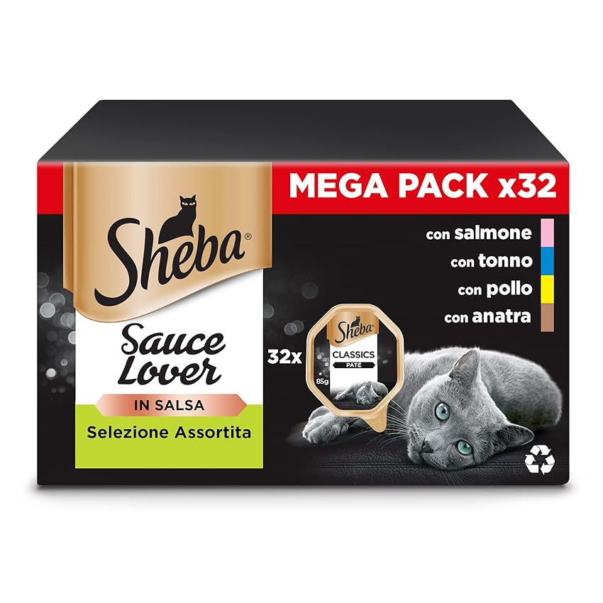 Immagine del prodotto Sheba Sauce Lovers Selezione Assortita Cibo Umido per Gatti, 32 Vaschette da 85 g