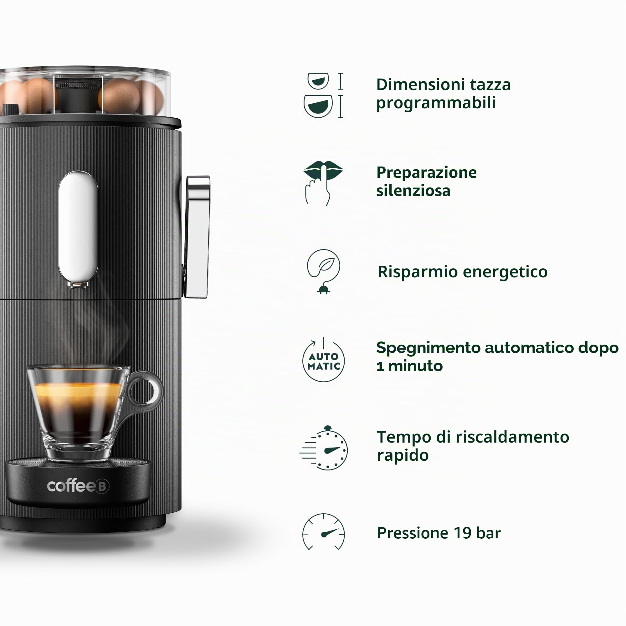 CoffeeB by café royal Globe 1.3L Black - macchina appositamente progettata per l'uso di Coffee Balls [Classe energetica A+]