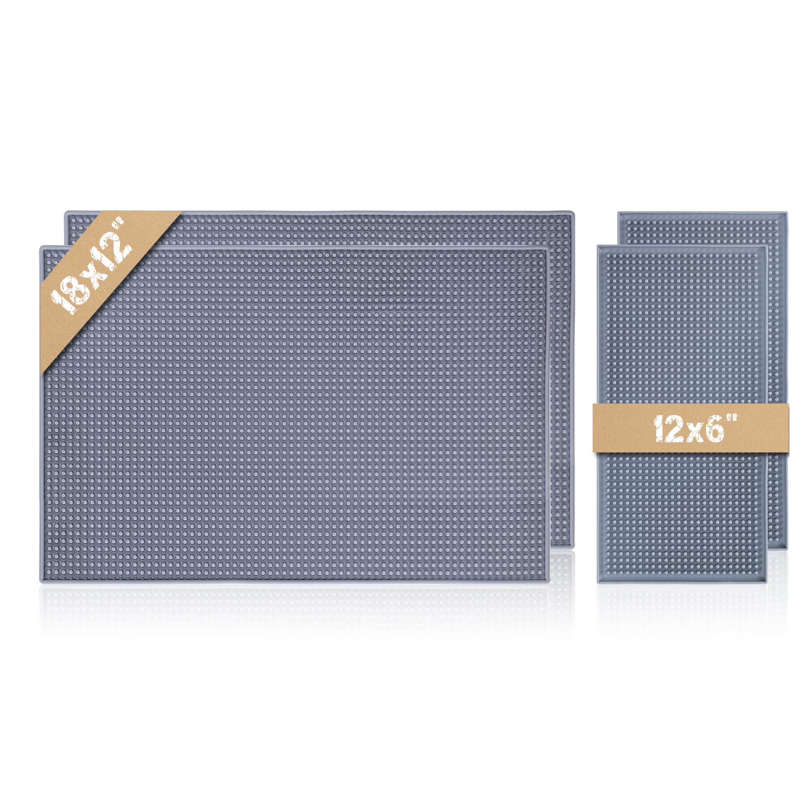 4 Pcs Bar Mat for Countertop Bartending Gray Rubber Silicone Bar Mat for Home Bar Coffee Large Particle Non-Slip Mat for Kitchen 18 x 12” + 12 x 6”