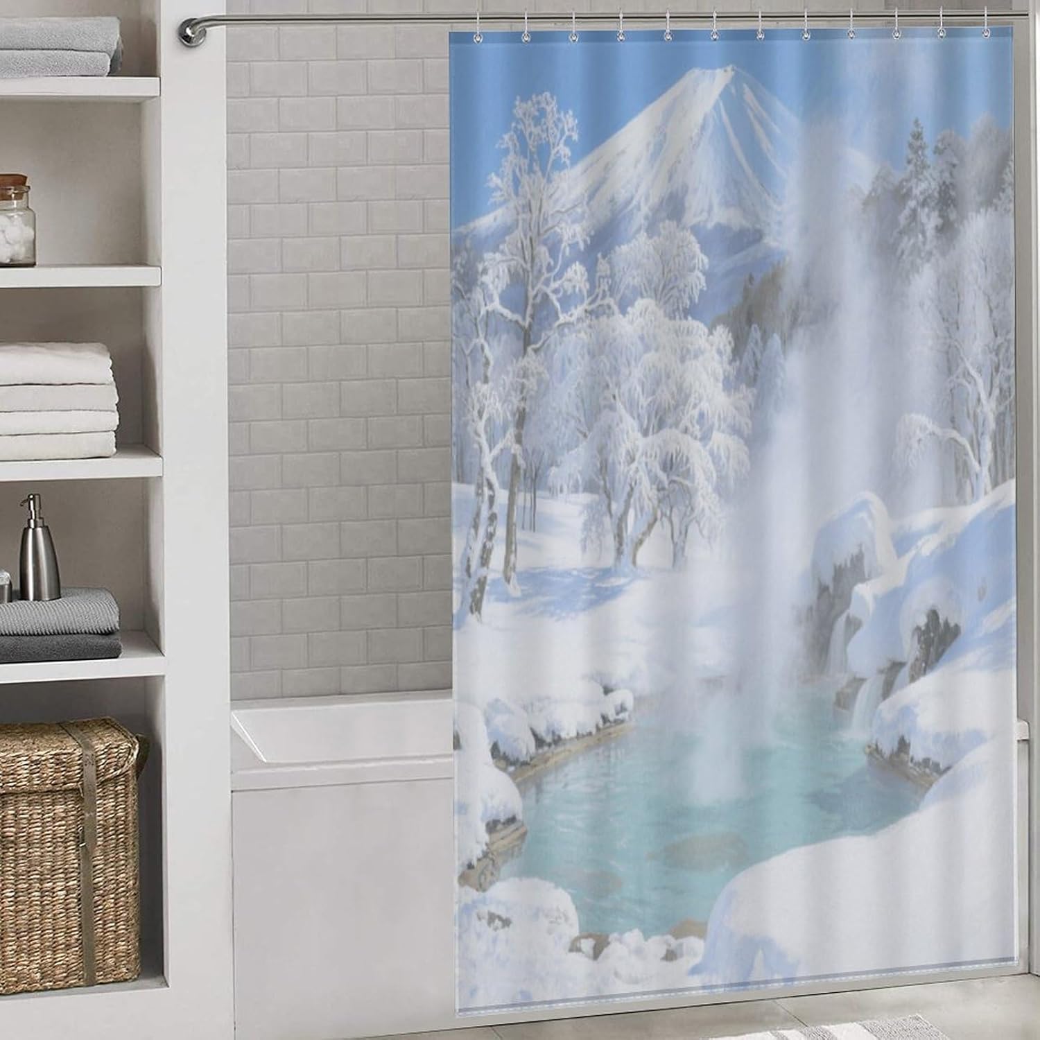Shower Curtains Fabric Shower Curtain Liner Liner Showers Curtain Hokkaido Hot Springs Showers Curtin Opaque for Privacy Protection Water Splash Protection High Aesthetics