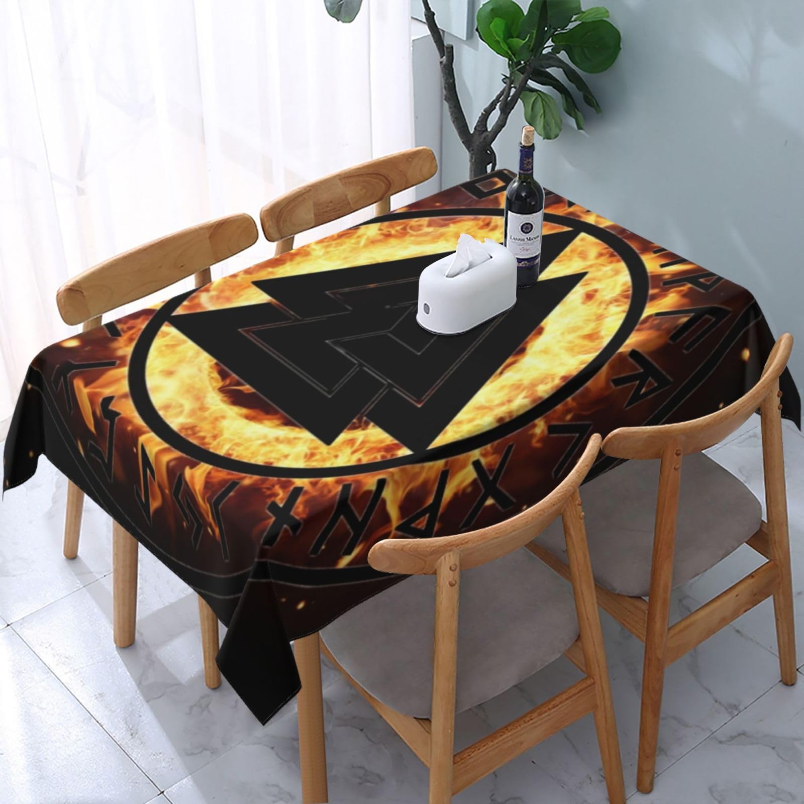 HLBSDM Odin Viking Norse Pagan Mythology Symbol Rectangle Tablecloth, Suitable for Wedding, Party and Restaurant Festival Gathering Event Polyester Fabric Decorative Tablecloth(54x72in)