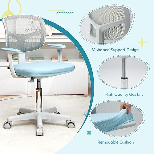 Miniatura 35 de HONEY JOY Silla de escritorio para niños, silla de estudio para niños de altura ajustable, silla giratoria de malla para estudiantes, ruedas