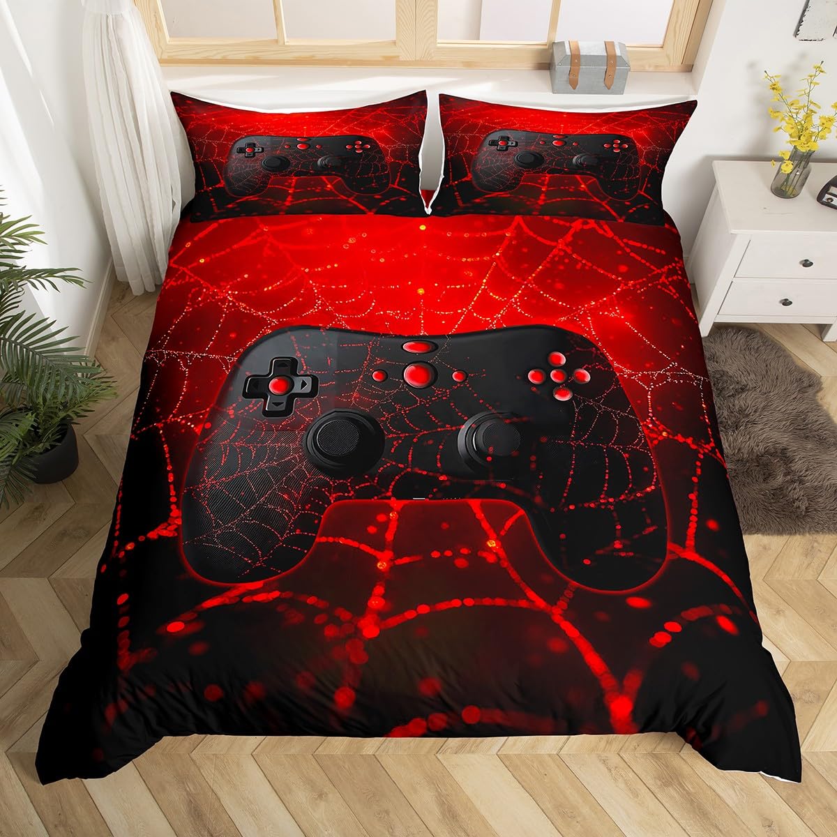 Parure de lit en microfibre douce anti-plis pour lit simple avec linge de lit enfant rouge