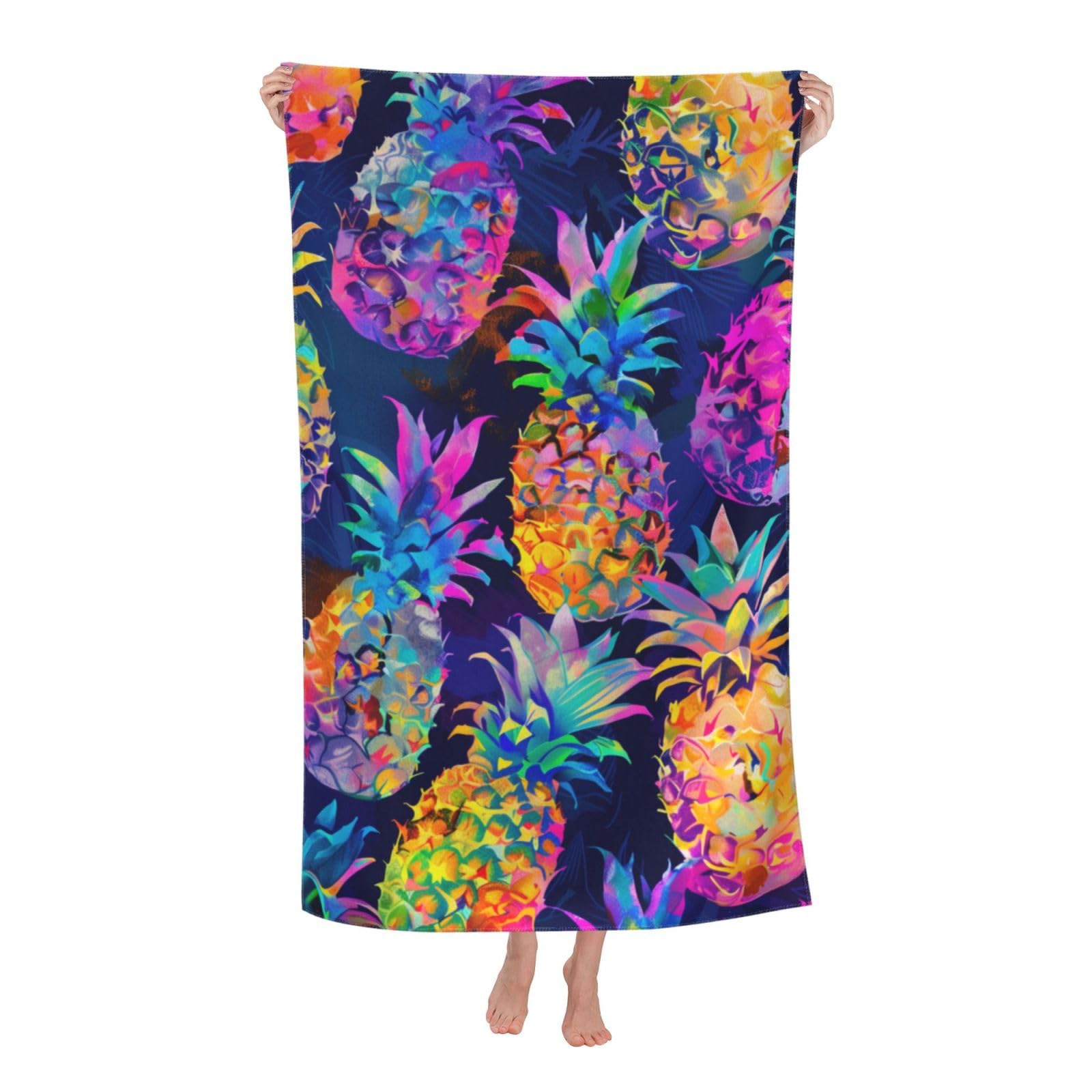 VANZEV Colorful Pineapples Beach Towel Microfiber Sand Free Pop Summer Towels for Adult Kids Quick Dry Ultra Absorbent Soft Pool Travel Swim Bath