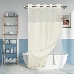 No Hook Slub Textured Shower Curtain with Snap-in PEVA Liner Set