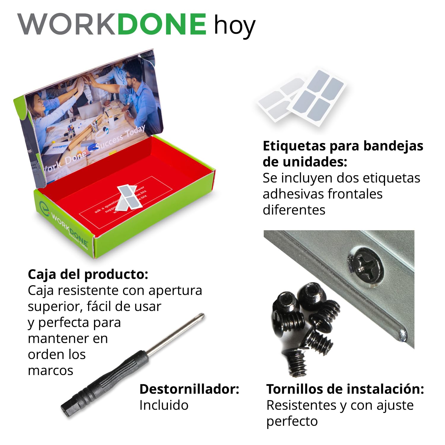 WORKDONE Paquete 2 Portaunidades Caddy 2.5” Compatible con DELL PowerEdge -14.ª G. R440 R640 R740 R740xd R840 R940 DXD9H - SAS NVMe Bandeja de Rail - Soporte Conexión en Caliente - Fácil Instalación
