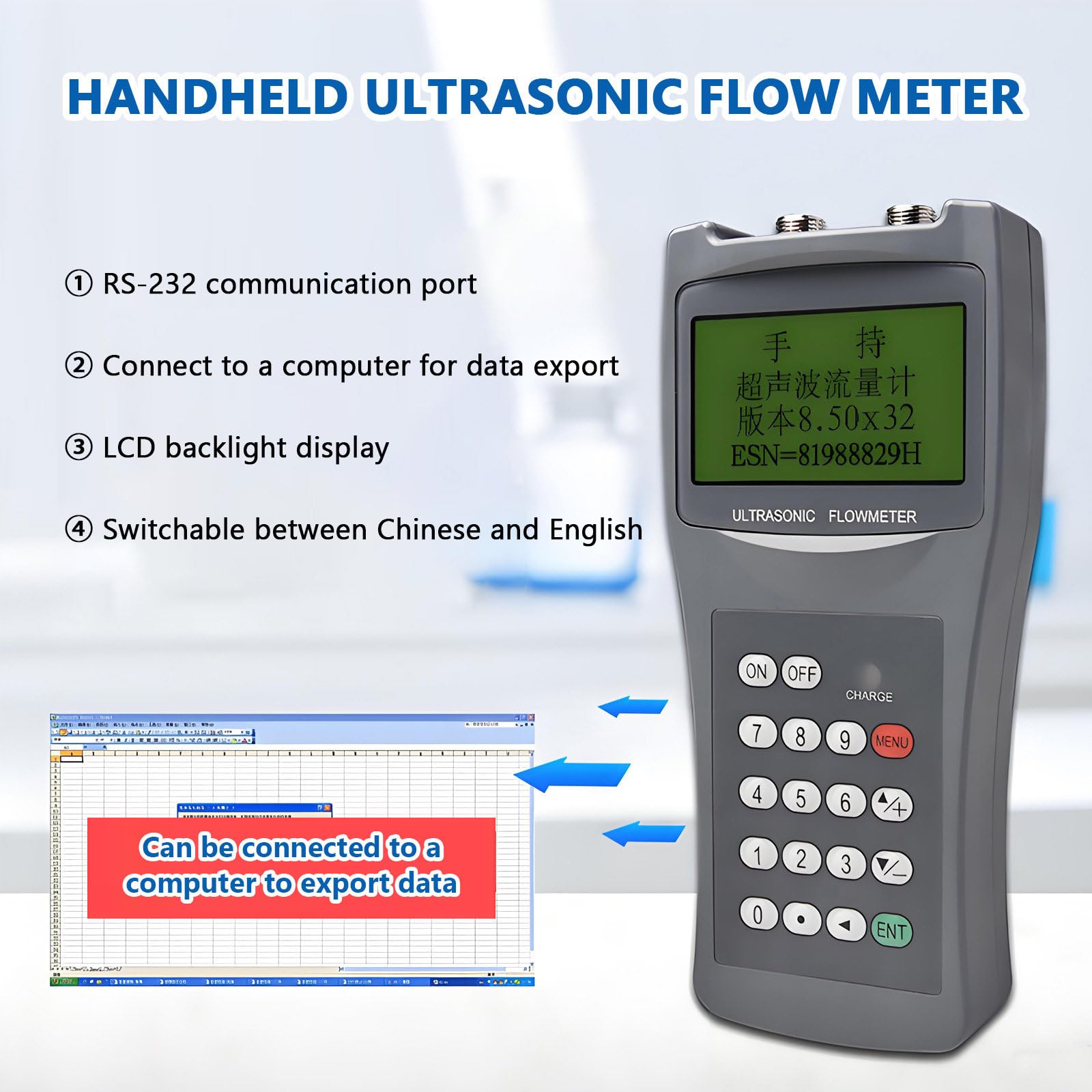Caudalímetro ultrasónico portátil TDS-100H con Sensor de Abrazadera, caudalímetro de Agua de 100-240 V para Agua de mar y Alcohol Industrial, DN15-DN6000 mm. M2(DN50~DN700)