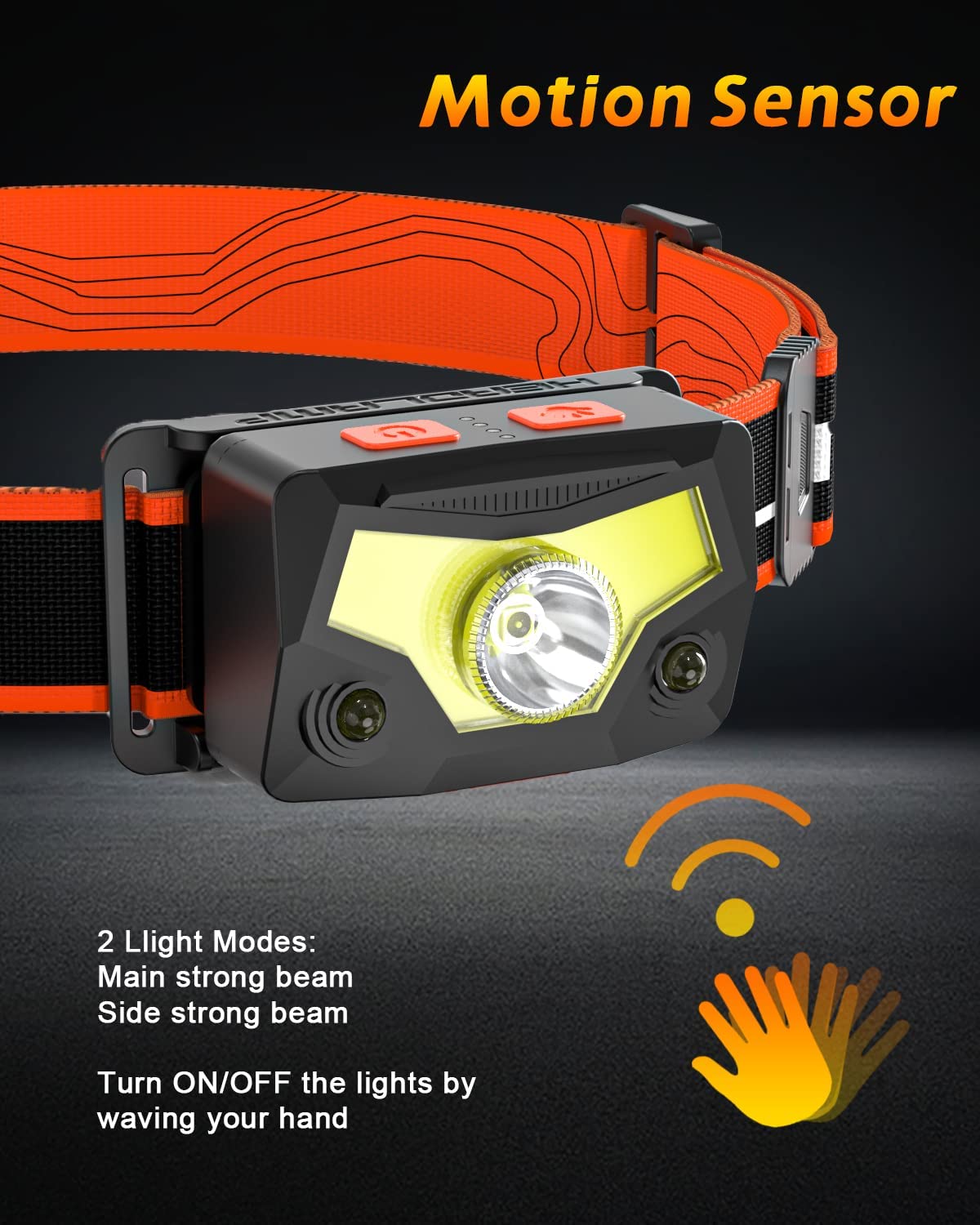 Lot de 2 lampes frontales à LED 1200 lumens super lumineuses avec détecteur de mouvement et lumière blanche rouge, 7 modes d'éclairage pour camping, cyclisme, course à pied, pêche
