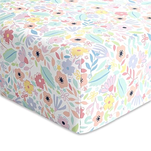Haus and Kinder 100% Cotton Flat Crib Sheet for Baby | Cot and Crib Sheets for Newborn Baby Mattress | Size 120 cm x 180 cm | Ditsy Bloom