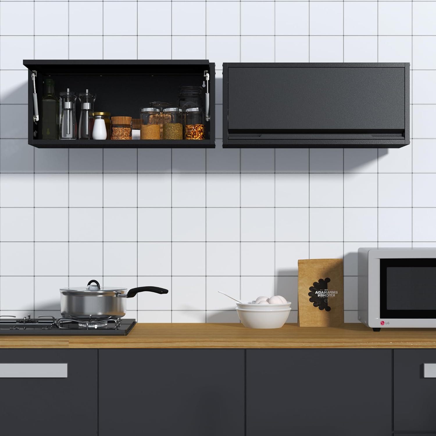 Coolsun Metal Wall Cabinet, Garage Wall Cabinet with Up-Flip Door, 31.5" W Wall Mounted Metal Storage Cabinet for Kitchen,Garage,Basement,Ware House Assembly Required (Black) - Image 9