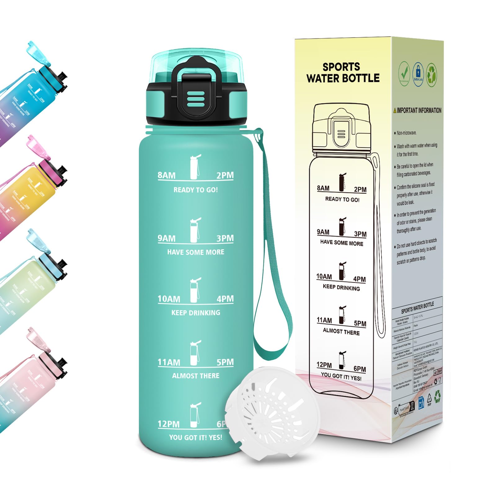 Motswedi Borraccia 500 ml, Senza BPA, Bottiglia Plastica, a prova di perdite, Borraccia Bambina, Adatta a Bevande Gassate, Bottiglia Ideale per Yoga, Scuola, Attività All'aperto - Blu verde