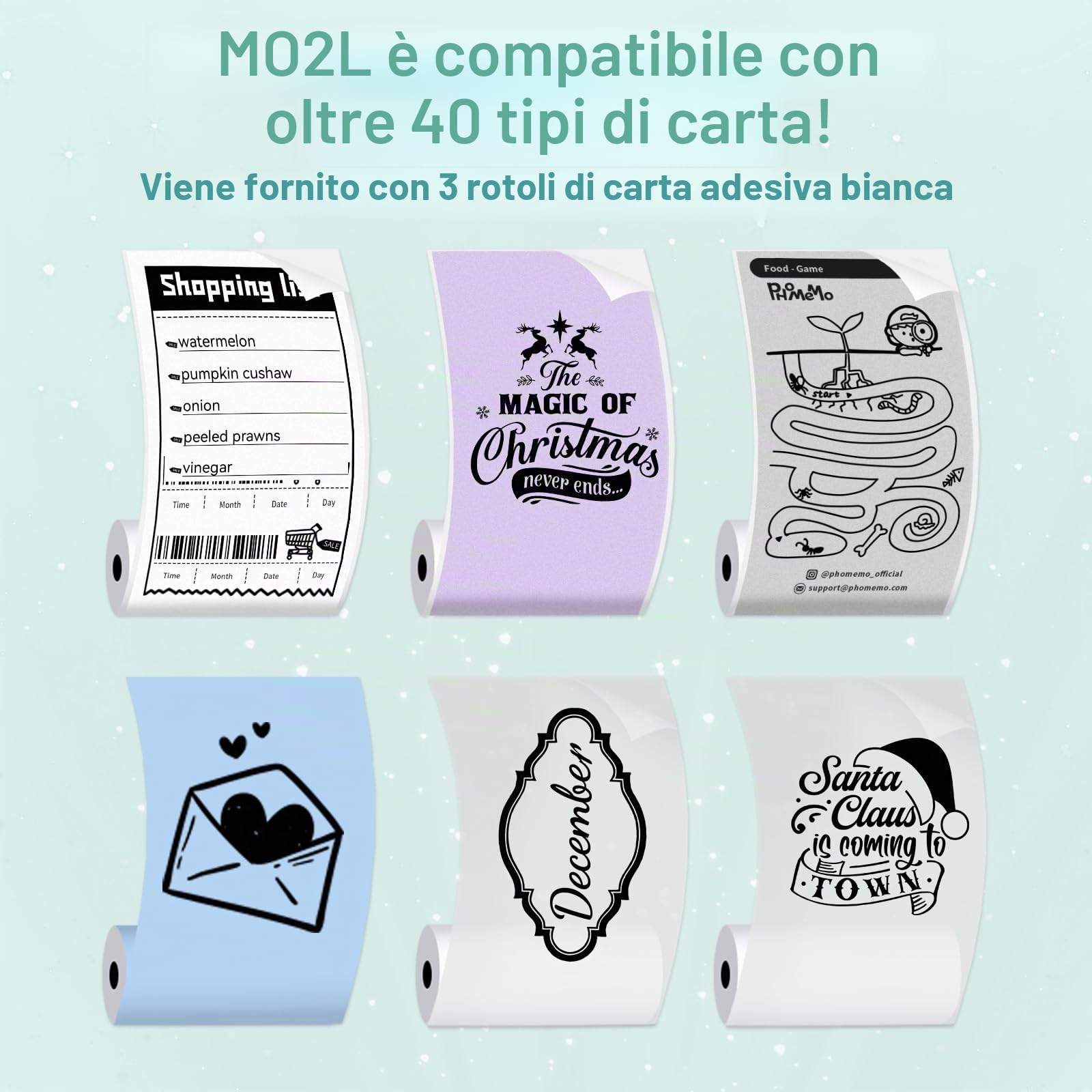 Stampante Fotografica Portatile,Mini Stampante Portatile,stampante Termica M02L,Compatible con iOS & Android.Imprime Foto,Listas de Tareas,Tarjetas de Felicitación o Contenidos Educativos,1 Rollos