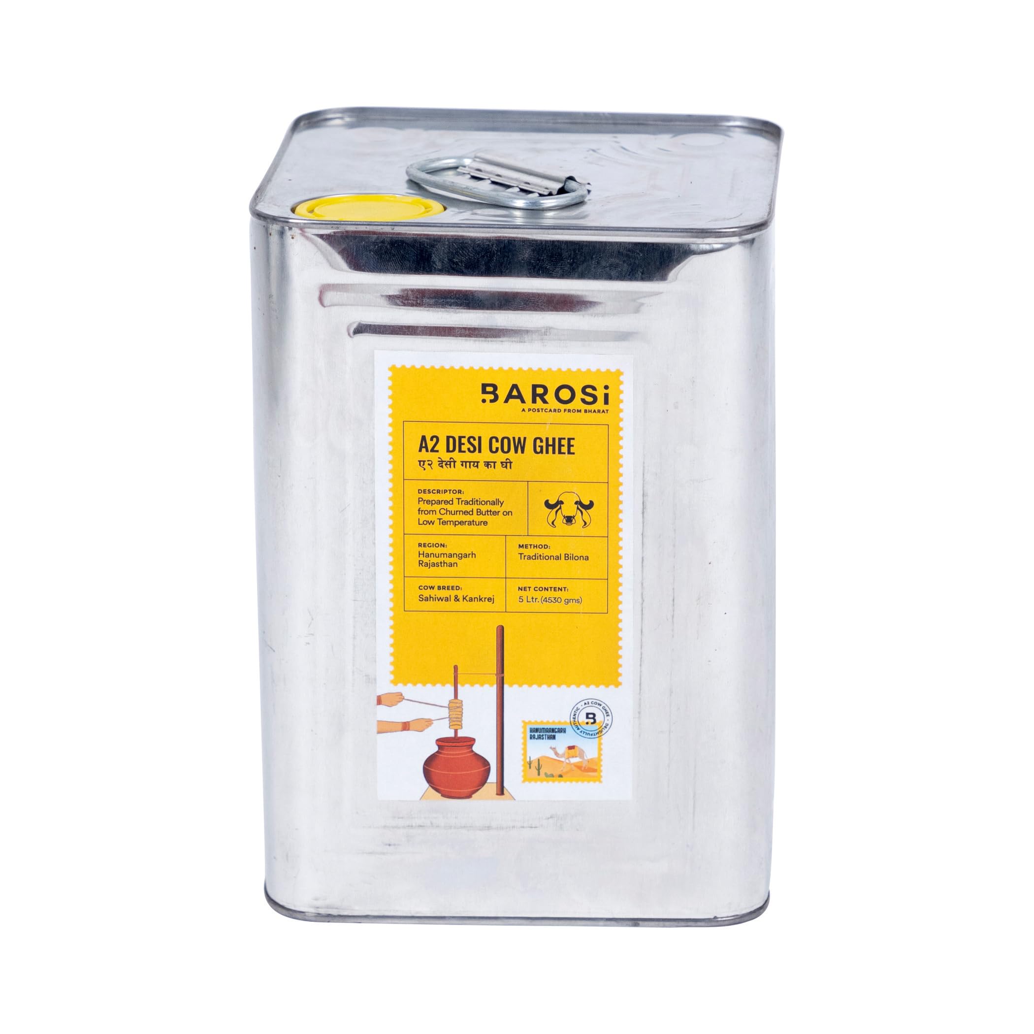 Barosi Premium A2 Cow Ghee 5 Litre | A2 Danedar Desi Ghee | Churned from Curd with Bilona Method | Pure & Aromatic | Organic, Farm Made in Small Batches