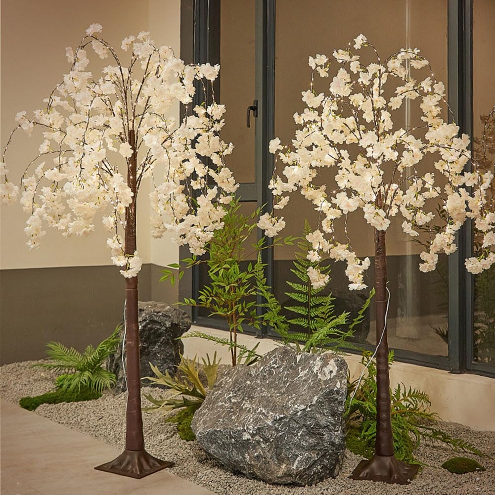 LED Lighted Tree with Cherry Blossom 180CM Fairy Lights Pink Flower Faux Tree Lichter USB Lichterbaum mit Fernbedienung 8 Lichtmodi Deko Lampe Indoor Outdoor für Haus Zuhause Party,1.5m