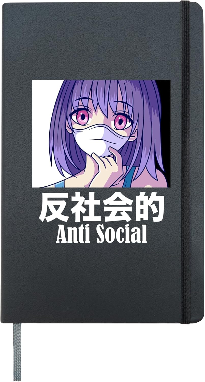 Antisocial Aesthetic Vaporwave Anime Girl Japanese Gift Hardcover Journal, Black