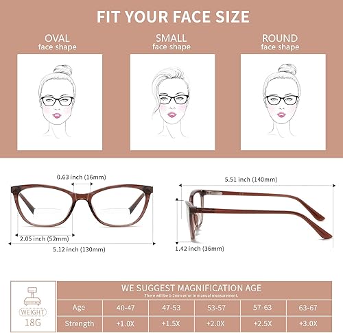 Miniatura 6 de Gafas de lectura bifocales para mujer, ojo de gato, bloqueo de luz azul, lector de computadora, parte superior transparente, sin transición de