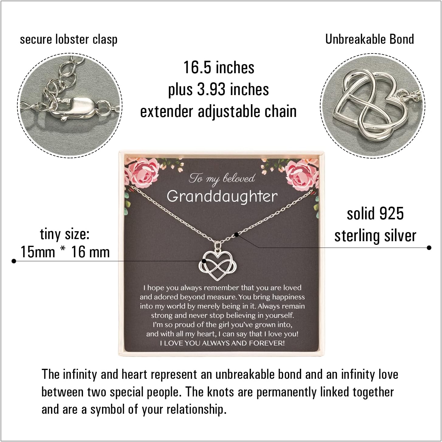 RareLove Granddaughter Necklace,Granddaughter Gifts from Grandma,925 Sterling Silver Tiny Infinity Heart Necklaces for Granddaughter,Birthday gift,Graduation Gift - Image 3
