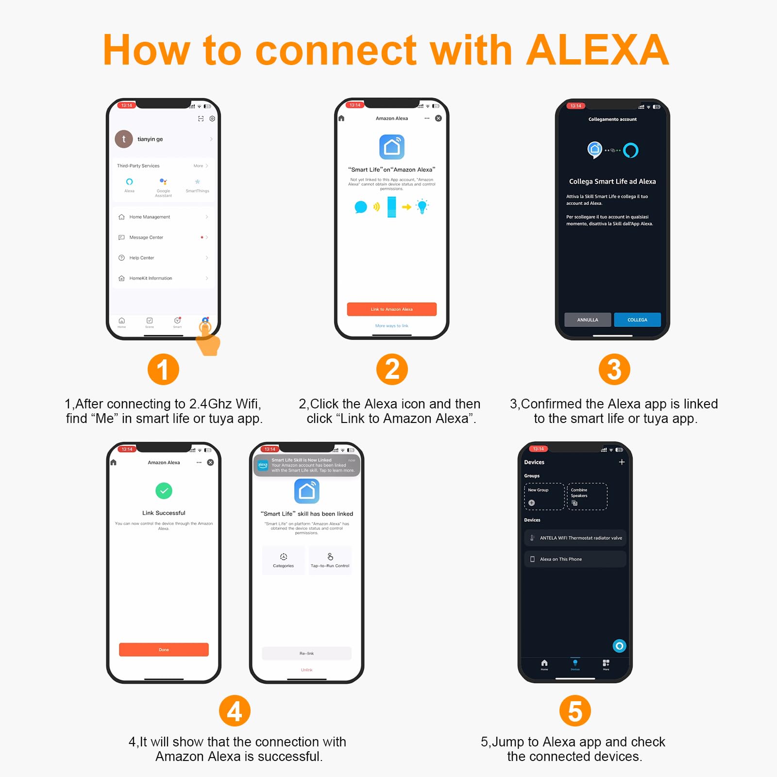 ANTELA Termostato Intelligente Compatibile con Alexa | Termostato per Riscaldamento Wifi, Controllo Remoto, 2.4Ghz, 2 Pezzi