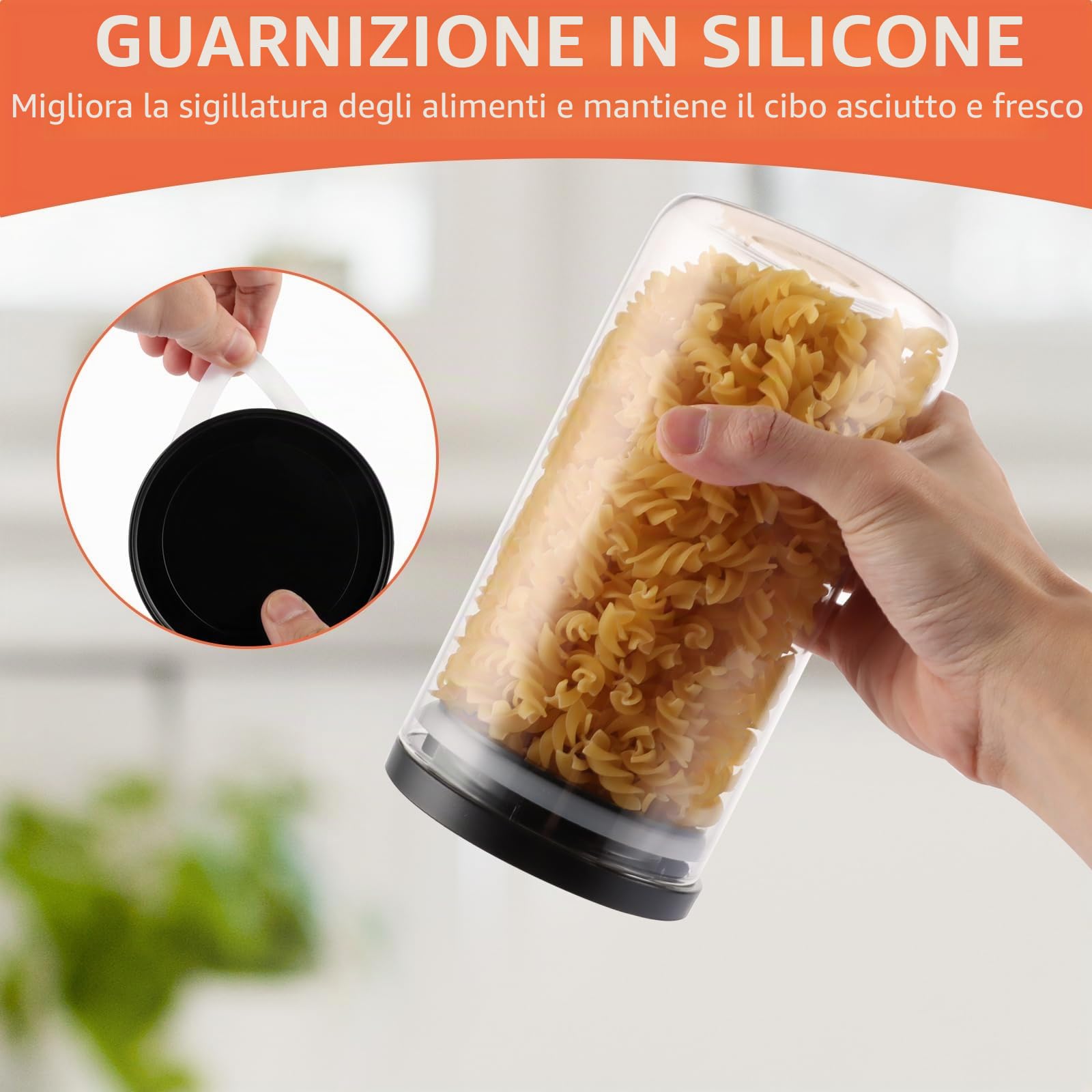 YAYODS 4 barattoli in vetro con coperchio, 1,2 l, con coperchio, ermetici, piccoli, con coperchio, colore nero, per chicchi di caffè, spaghetti, farina, zucchero