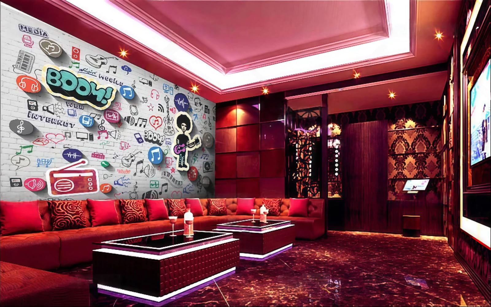 rskjdghshd Wallpaper Personalized White Brick Wall Graffiti Music Symbol Theme Western Restaurant Background Wall Mural Afternoon Tea Coffee Shop Wallpaper,3D,350x245cm